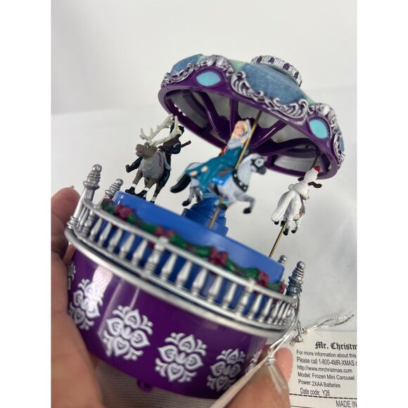 Disney FrozenThemed Mini Carousel Music Box By Mr. Christmas Rotating Horses Bat - Picture 3 of 5